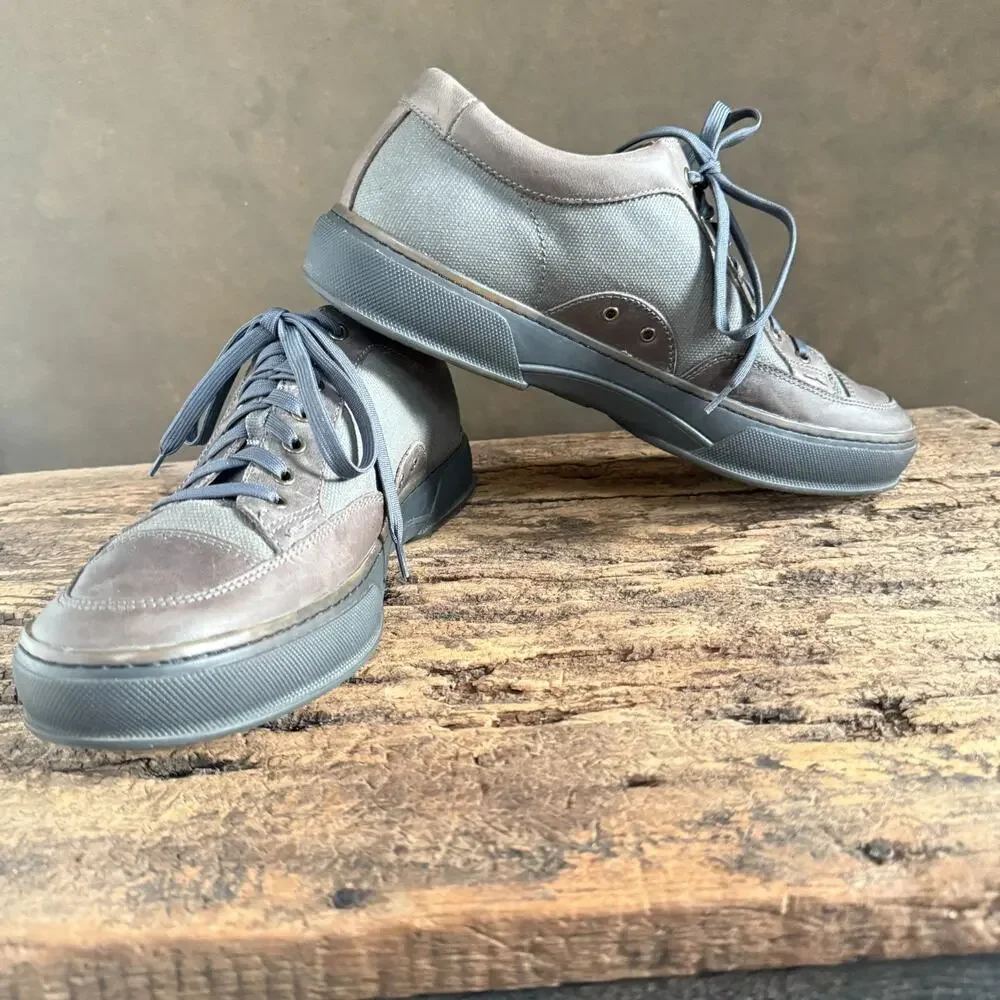 Frye Men’s Gray Leather Canvas Low Top Sneakers Size 11 Lace Up Casual Shoes